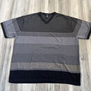 Alfani Men’s 70% Silk Striped Shirt V Neck Short Sleeved Size XL